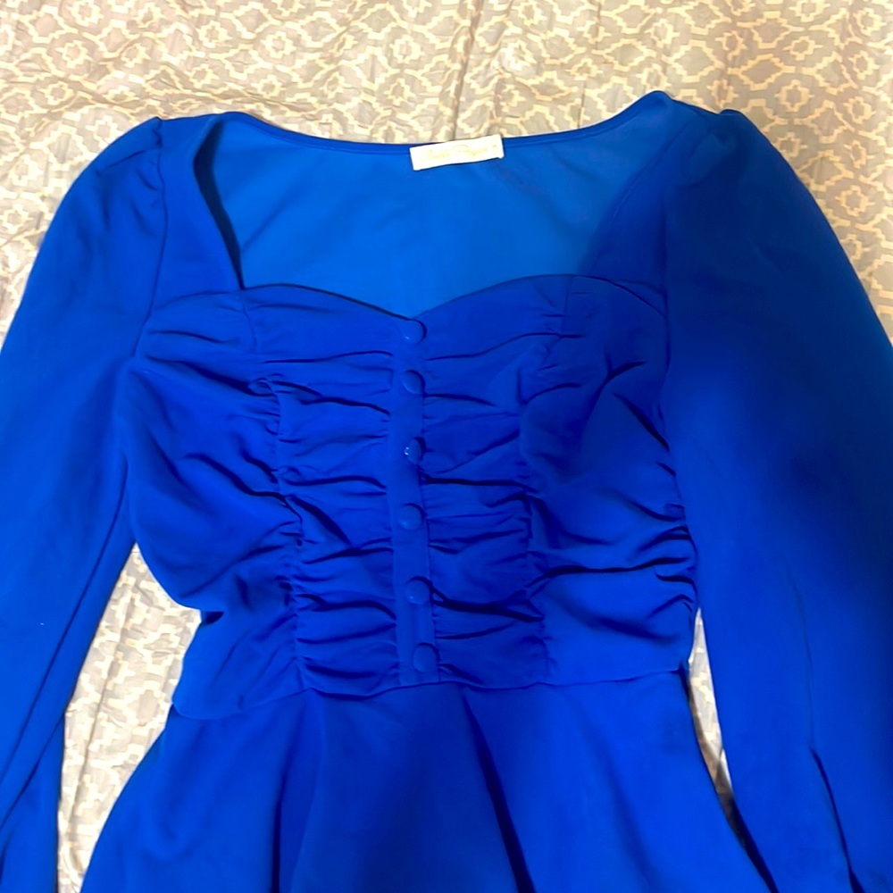 Royal blue peplum long sleeve top